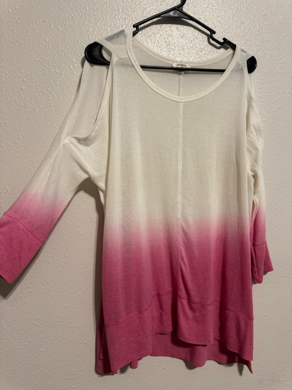 Umgee White to Pink Ombre Cold-Shoulder Tunic